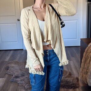 Lilly Pulitzer Cashmere Cardigan Cascading Open Front Beige Tassel Womens M Boho